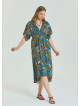 V Neck Gathered Detailed Petrol Floral Plus Size Dress 4604